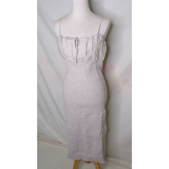 J CREW Smocked Linen Dress Flax Cotton 14 #BI587 NEW - Picture 6 of 11